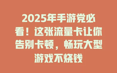 2025年手游党必看！这张流量卡让你告别卡顿，畅玩大型游戏不烧钱