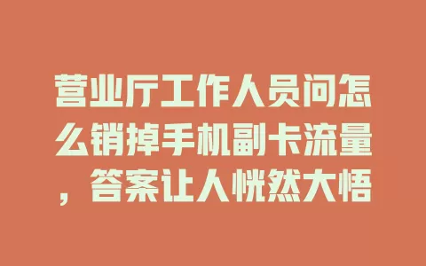 营业厅工作人员问怎么销掉手机副卡流量，答案让人恍然大悟
