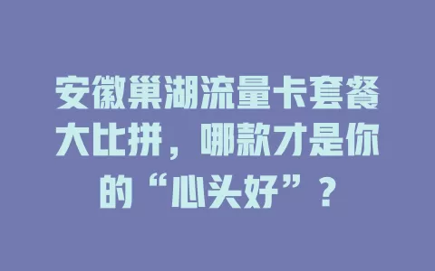 安徽巢湖流量卡套餐大比拼，哪款才是你的“心头好”？