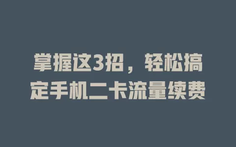 掌握这3招，轻松搞定手机二卡流量续费