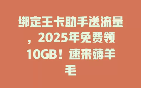 绑定王卡助手送流量，2025年免费领10GB！速来薅羊毛