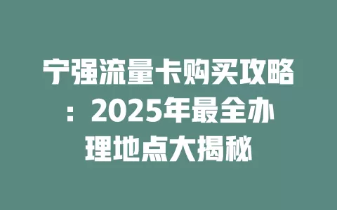 宁强流量卡购买攻略:2025年最全办理地点大揭秘