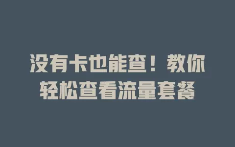 没有卡也能查！教你轻松查看流量套餐