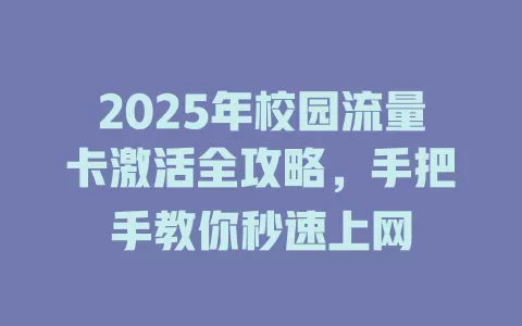 2025年校园流量卡激活全攻略，手把手教你秒速上网
