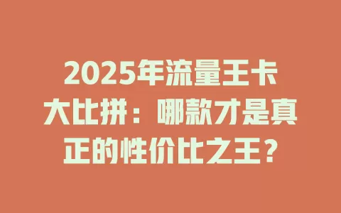 2025年流量王卡大比拼：哪款才是真正的性价比之王？