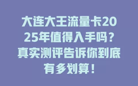 大连大王流量卡2025年值得入手吗？真实测评告诉你到底有多划算！