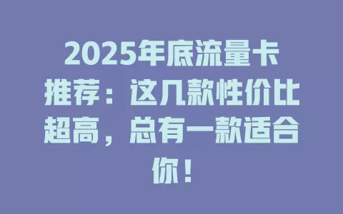 2025年底流量卡推荐:这几款性价比超高,总有一款适合你!