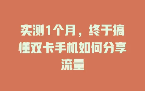 实测1个月，终于搞懂双卡手机如何分享流量