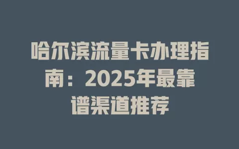 哈尔滨流量卡办理指南：2025年最靠谱渠道推荐