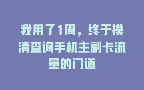 我用了1周，终于摸清查询手机主副卡流量的门道