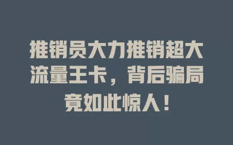 推销员大力推销超大流量王卡，背后骗局竟如此惊人！