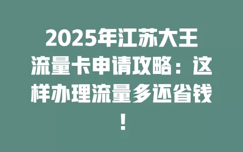 2025年江苏大王流量卡申请攻略：这样办理流量多还省钱！