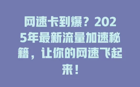 网速卡到爆？2025年最新流量加速秘籍，让你的网速飞起来！