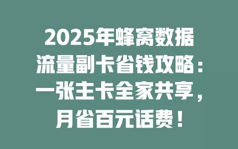 2025年蜂窝数据流量副卡省钱攻略：一张主卡全家共享，月省百元话费！