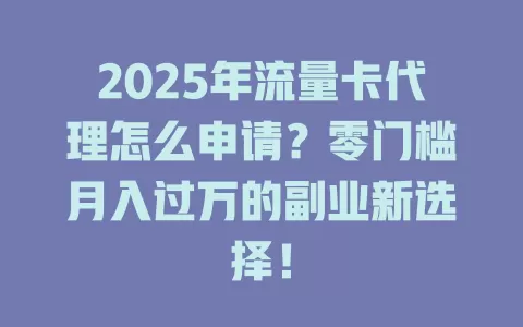 2025年流量卡代理怎么申请？零门槛月入过万的副业新选择！