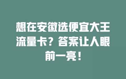 想在安徽选便宜大王流量卡？答案让人眼前一亮！