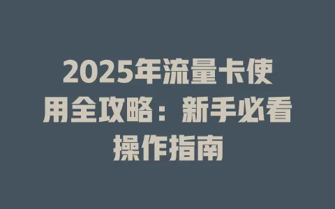 2025年流量卡使用全攻略：新手必看操作指南