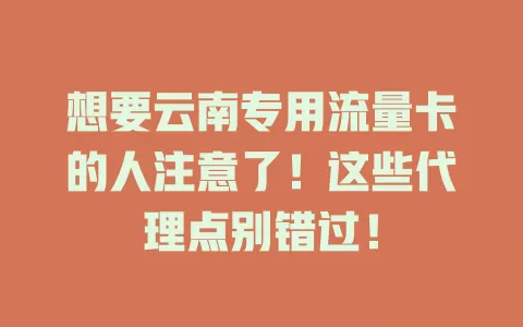 想要云南专用流量卡的人注意了！这些代理点别错过！