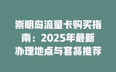 崇明岛流量卡购买指南：2025年最新办理地点与套餐推荐
