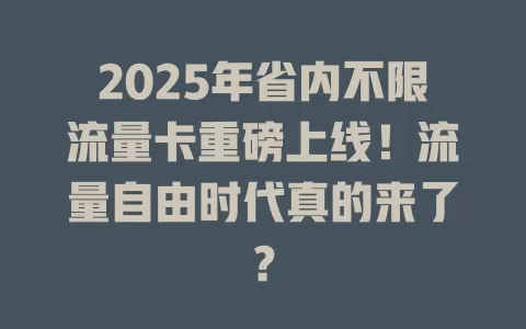 2025年省内不限流量卡重磅上线！流量自由时代真的来了？