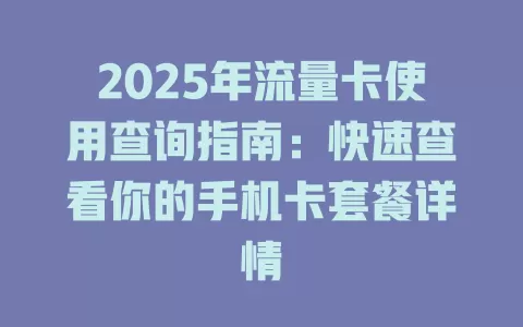 2025年流量卡使用查询指南：快速查看你的手机卡套餐详情