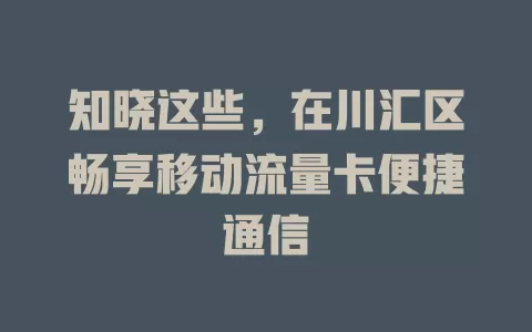 知晓这些，在川汇区畅享移动流量卡便捷通信