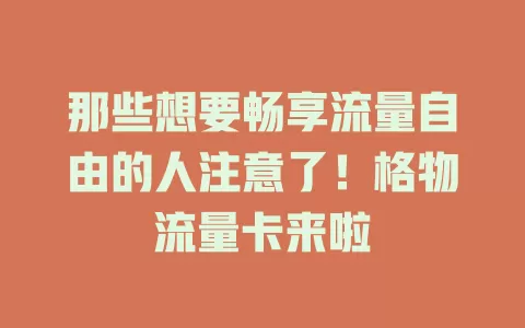 那些想要畅享流量自由的人注意了！格物流量卡来啦