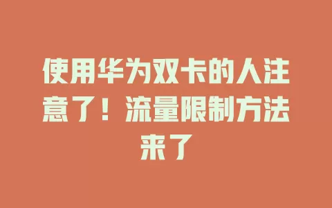 使用华为双卡的人注意了！流量限制方法来了