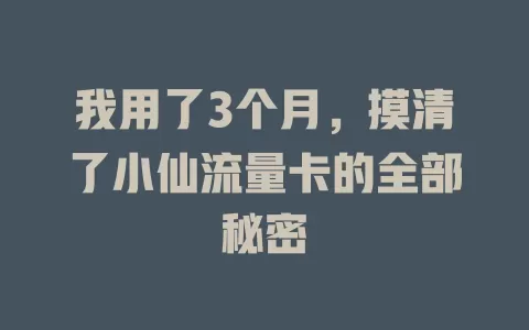 我用了3个月，摸清了小仙流量卡的全部秘密