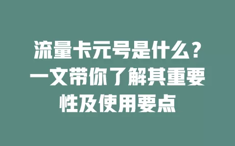 流量卡元号是什么？一文带你了解其重要性及使用要点