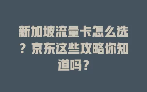 新加坡流量卡怎么选？京东这些攻略你知道吗？