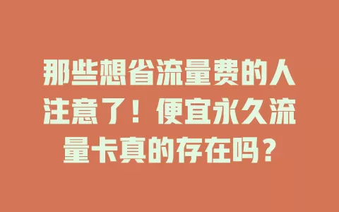 那些想省流量费的人注意了！便宜永久流量卡真的存在吗？