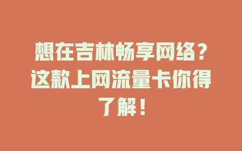 想在吉林畅享网络？这款上网流量卡你得了解！
