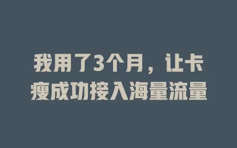 我用了3个月，让卡瘦成功接入海量流量