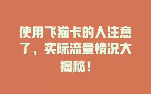 使用飞猫卡的人注意了，实际流量情况大揭秘！