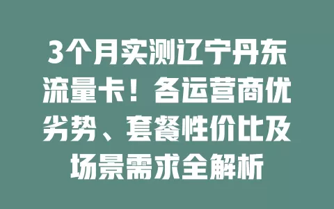 3个月实测辽宁丹东流量卡！各运营商优劣势、套餐性价比及场景需求全解析