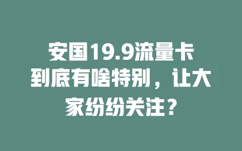 安国19.9流量卡到底有啥特别,让大家纷纷关注?