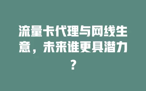 流量卡代理与网线生意，未来谁更具潜力？