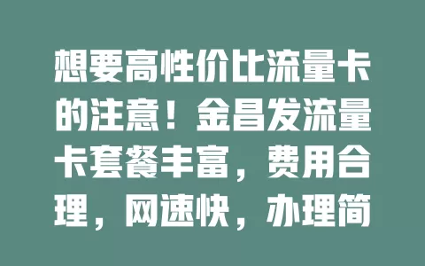 想要高性价比流量卡的注意！金昌发流量卡套餐丰富，费用合理，网速快，办理简，助你解决流量困扰畅享网络