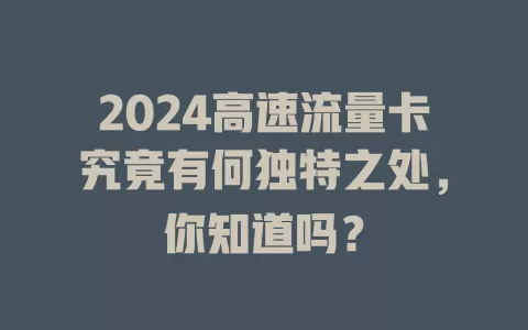 2024高速流量卡究竟有何独特之处，你知道吗？