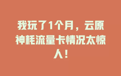 我玩了1个月，云原神耗流量卡情况太惊人！