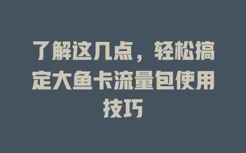 了解这几点，轻松搞定大鱼卡流量包使用技巧