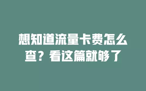 想知道流量卡费怎么查?看这篇就够了