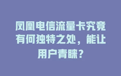 凤凰电信流量卡究竟有何独特之处，能让用户青睐？