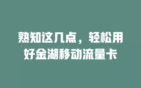 熟知这几点，轻松用好金湖移动流量卡