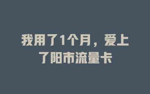 我用了1个月，爱上了阳市流量卡