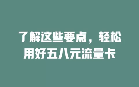了解这些要点，轻松用好五八元流量卡