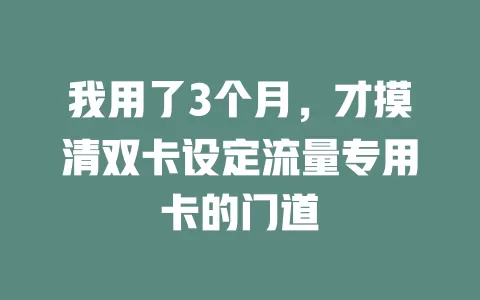 我用了3个月,才摸清双卡设定流量专用卡的门道
