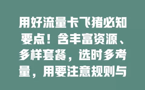 用好流量卡飞猪必知要点！含丰富资源、多样套餐，选时多考量，用要注意规则与兼容