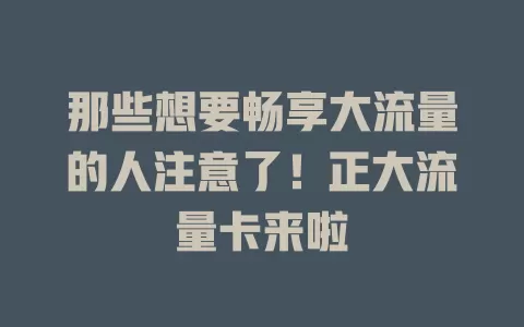 那些想要畅享大流量的人注意了！正大流量卡来啦